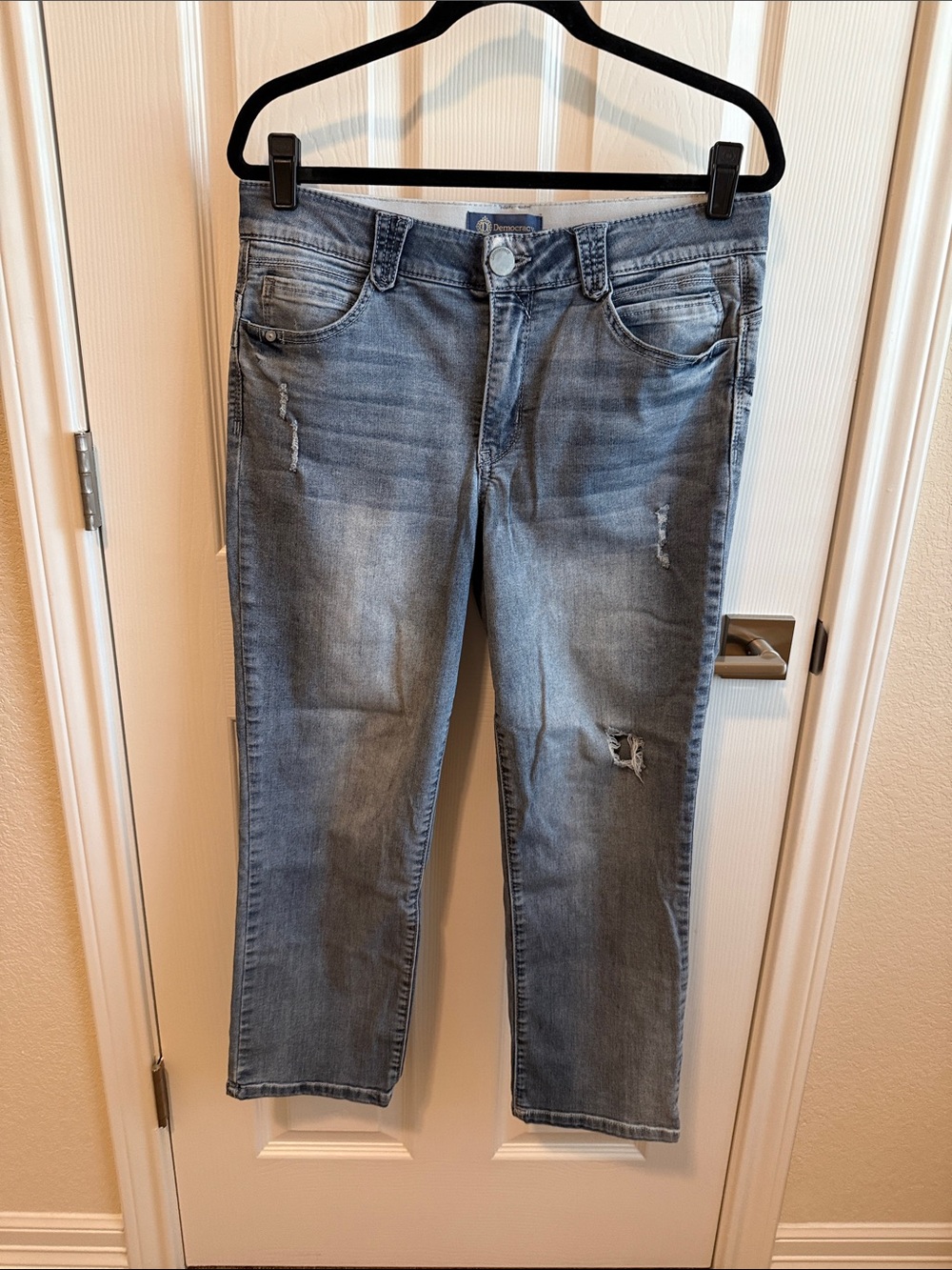 Democracy Light Blue Distressed Ankle Jeans